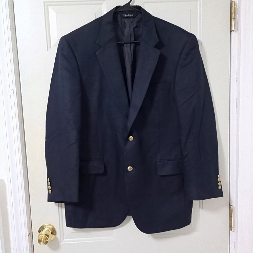 Jos A Bank Navy Blue Silk Camelhair Business Blazer Jacket Sport Coat Mens 40R